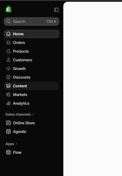 Screenshot of the Shopify admin dashboard sidebar navigation menu displaying key store management links.